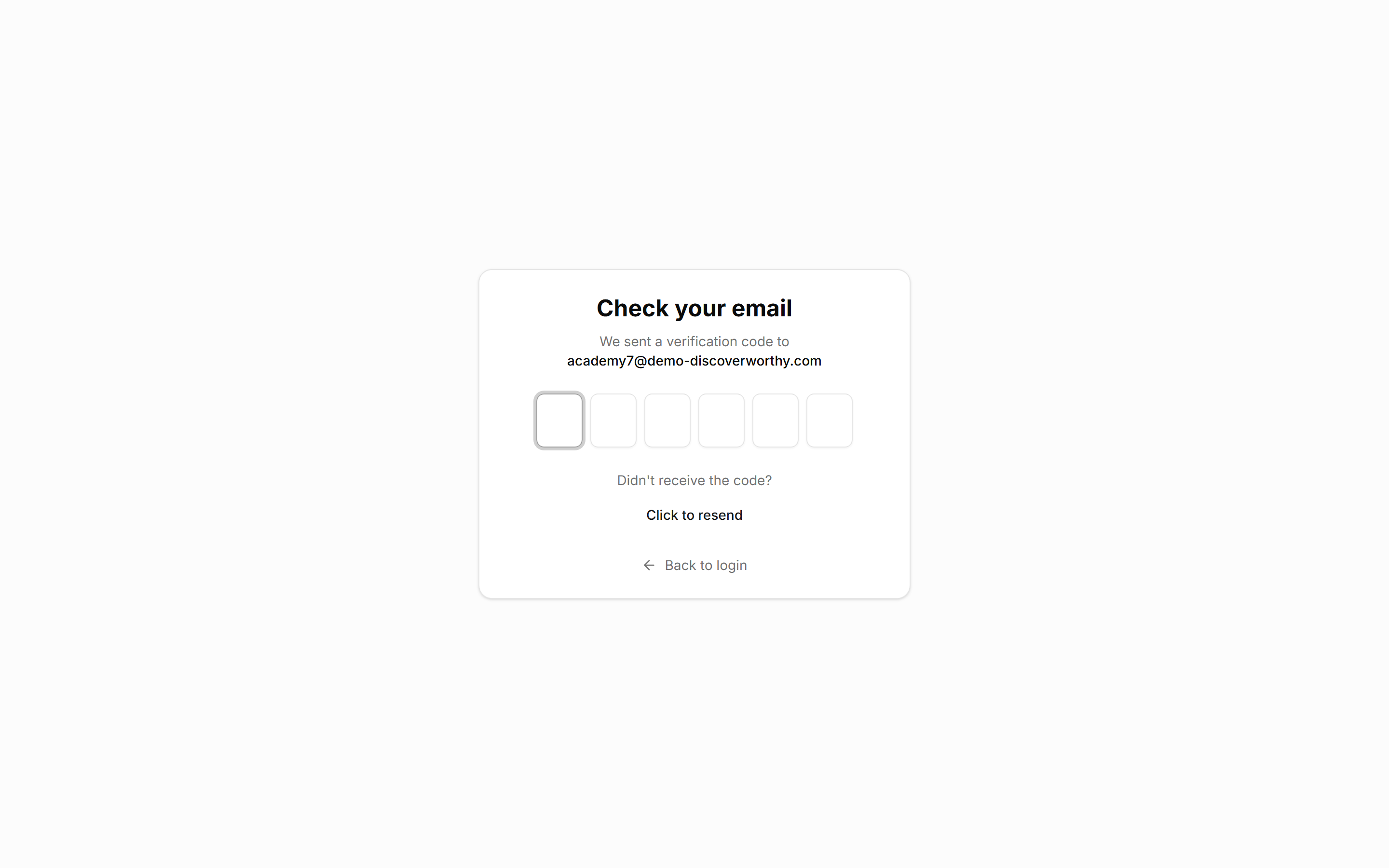 The six-digit verification code entry screen.