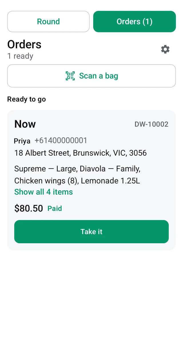 A delivery order on the driver’s phone
