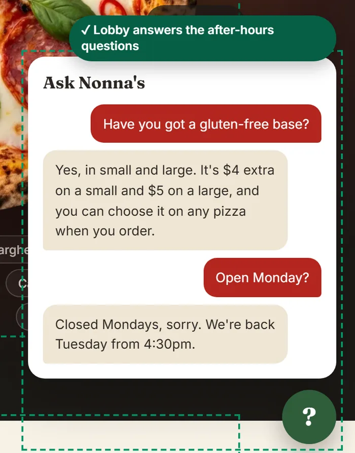 A chat answering a question about gluten-free bases